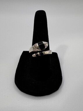 Signed 925 Mexico Onyx Snake Bypass Ring Size 6.5 Sterling Silver Vintage